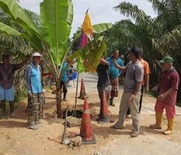 Warga di Dayun, Siak tanam pohon pisang di jalan rusak (foto/bayu)